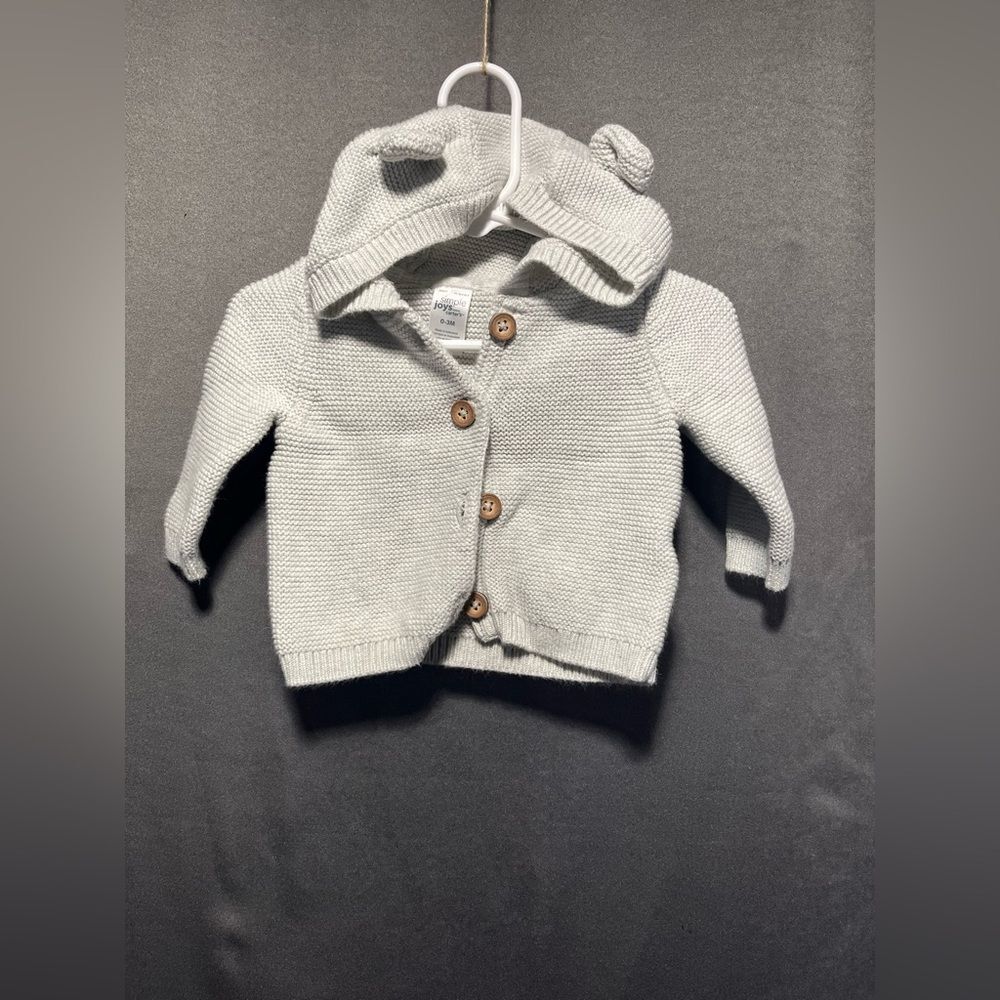 Carters - Cozy Gray Knit Hoodie - Ear Detail on Hood - 0-3M